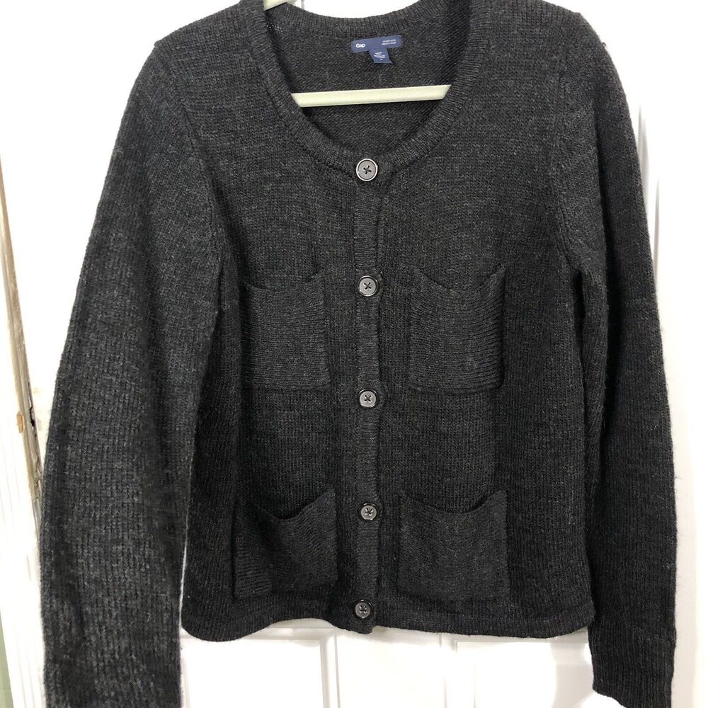 Gap Alpaca Wool Cardigan Sweater Womens L Button Front Cottage Grandma Academia